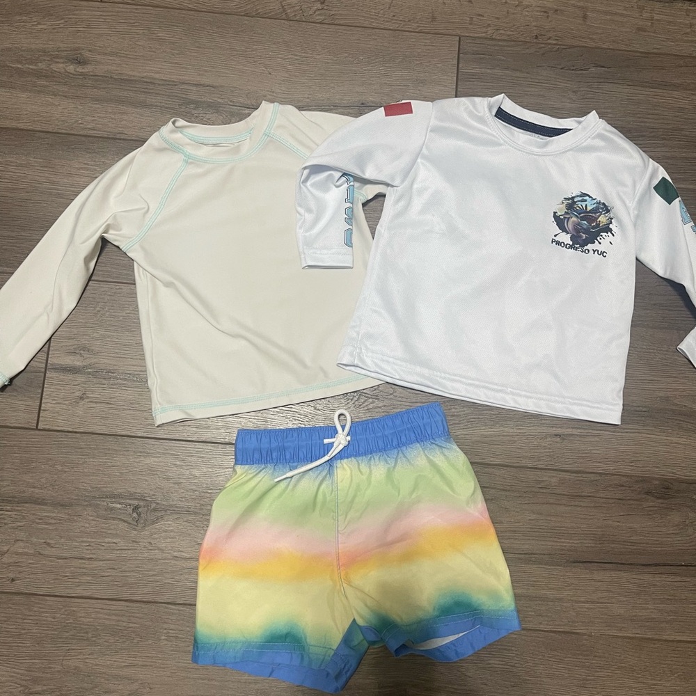 Toddler swim shirts and Multicolor trunks